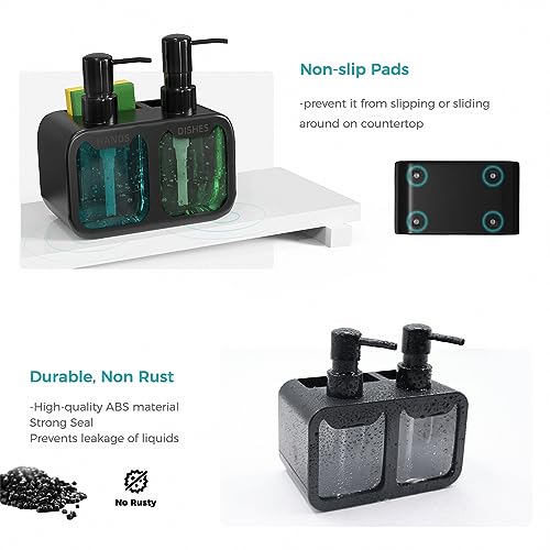 Dish Soap Dispenser for Kitchen Sink, Soap Dispenser Set with Sponge and Brush Holder