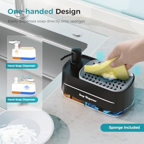 Oylik Kitchen Soap Dispenser Pump with Sponge Holder, 4-in-1 Dish Soap Dispenser Set