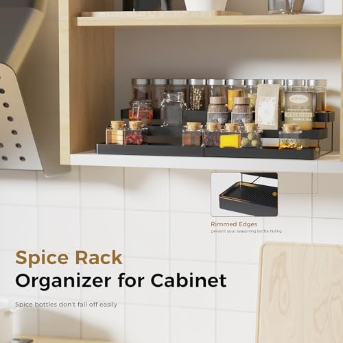 Oylik Spice Rack Organizer for Cabinet, 3 Tier Expandable Spice Organizer for Cabinet (2 Pack)