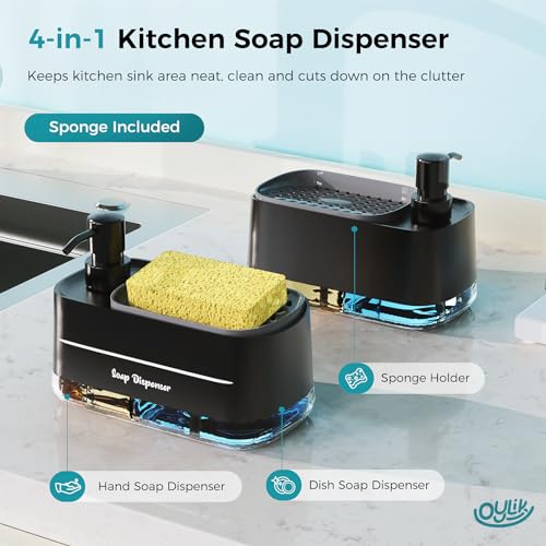 Oylik Kitchen Soap Dispenser Pump with Sponge Holder, 4-in-1 Dish Soap Dispenser Set