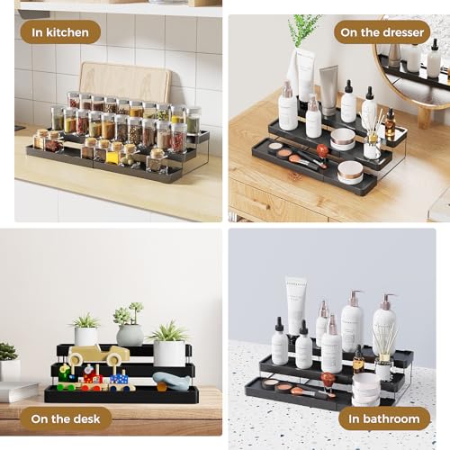 Oylik Spice Rack Organizer for Cabinet, 3 Tier Expandable Spice Organizer for Cabinet (2 Pack)