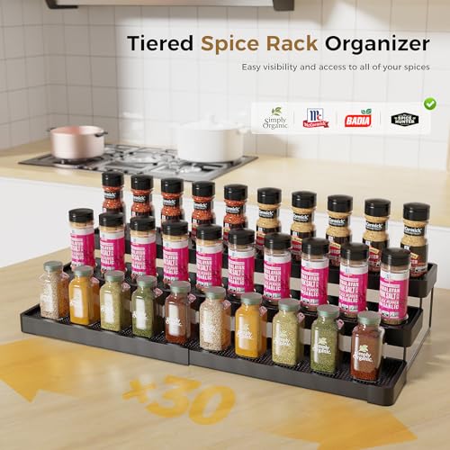 Oylik Spice Rack Organizer for Cabinet, 3 Tier Expandable Spice Organizer for Cabinet (2 Pack)