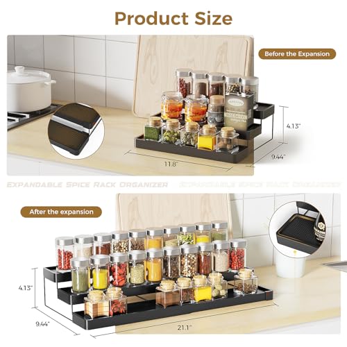 Oylik Spice Rack Organizer for Cabinet, 3 Tier Expandable Spice Organizer for Cabinet (2 Pack)