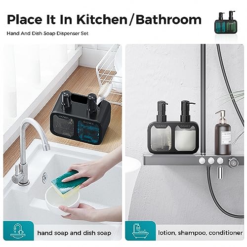 Dish Soap Dispenser for Kitchen Sink, Soap Dispenser Set with Sponge and Brush Holder