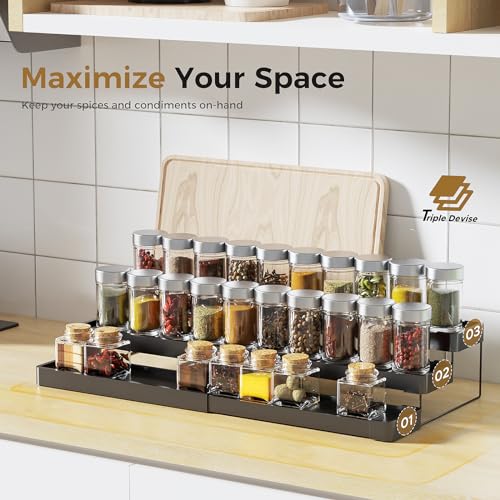 Oylik Spice Rack Organizer for Cabinet, 3 Tier Expandable Spice Organizer for Cabinet (2 Pack)
