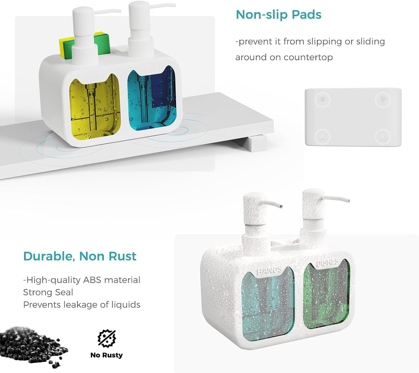 Oylik Dish Soap Dispenser for Kitchen Sink with Brush Holder and Silicone Funnel