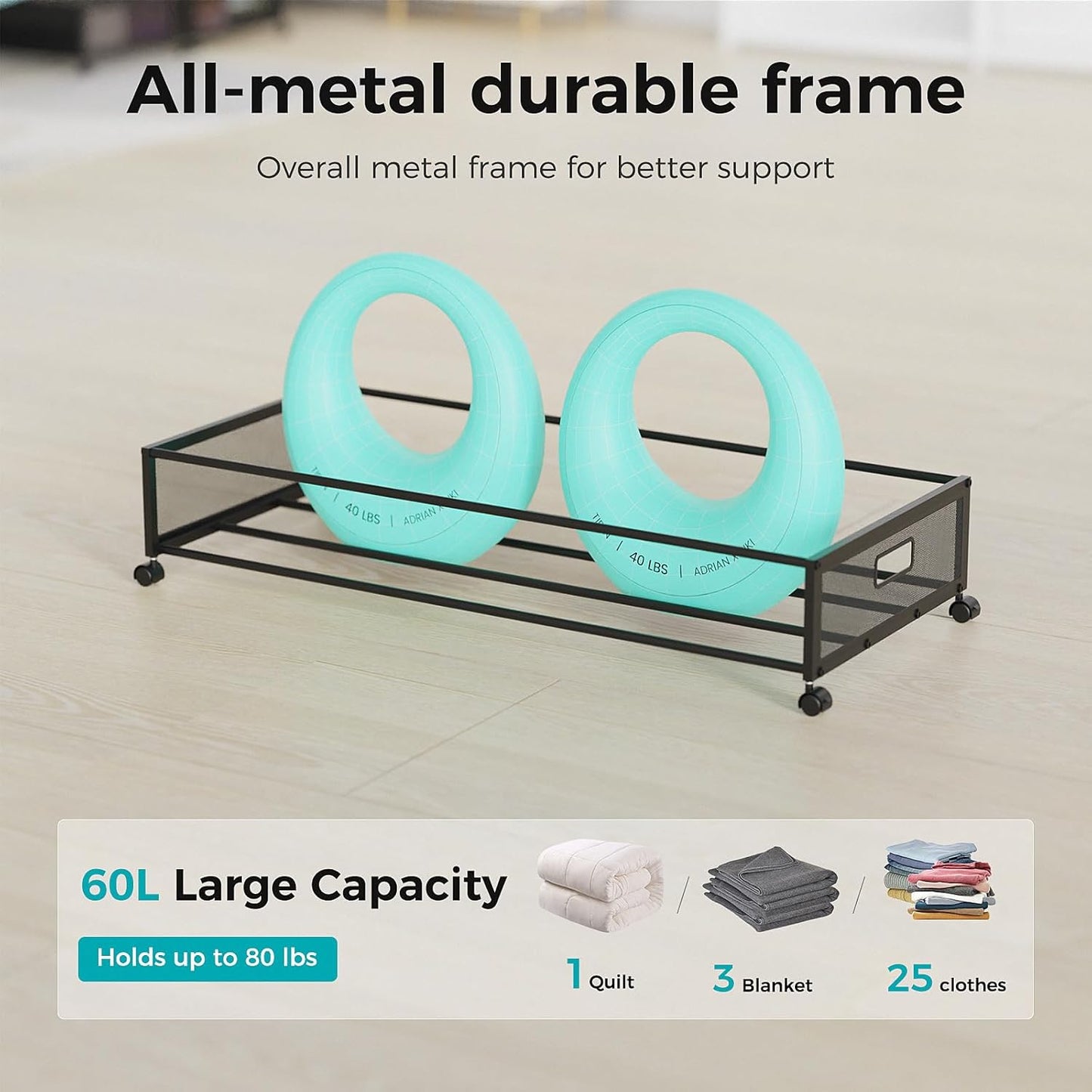 Oylik Large Under Bed Storage with Wheels, Metal Under Bed Storage Containers with Clear Lid