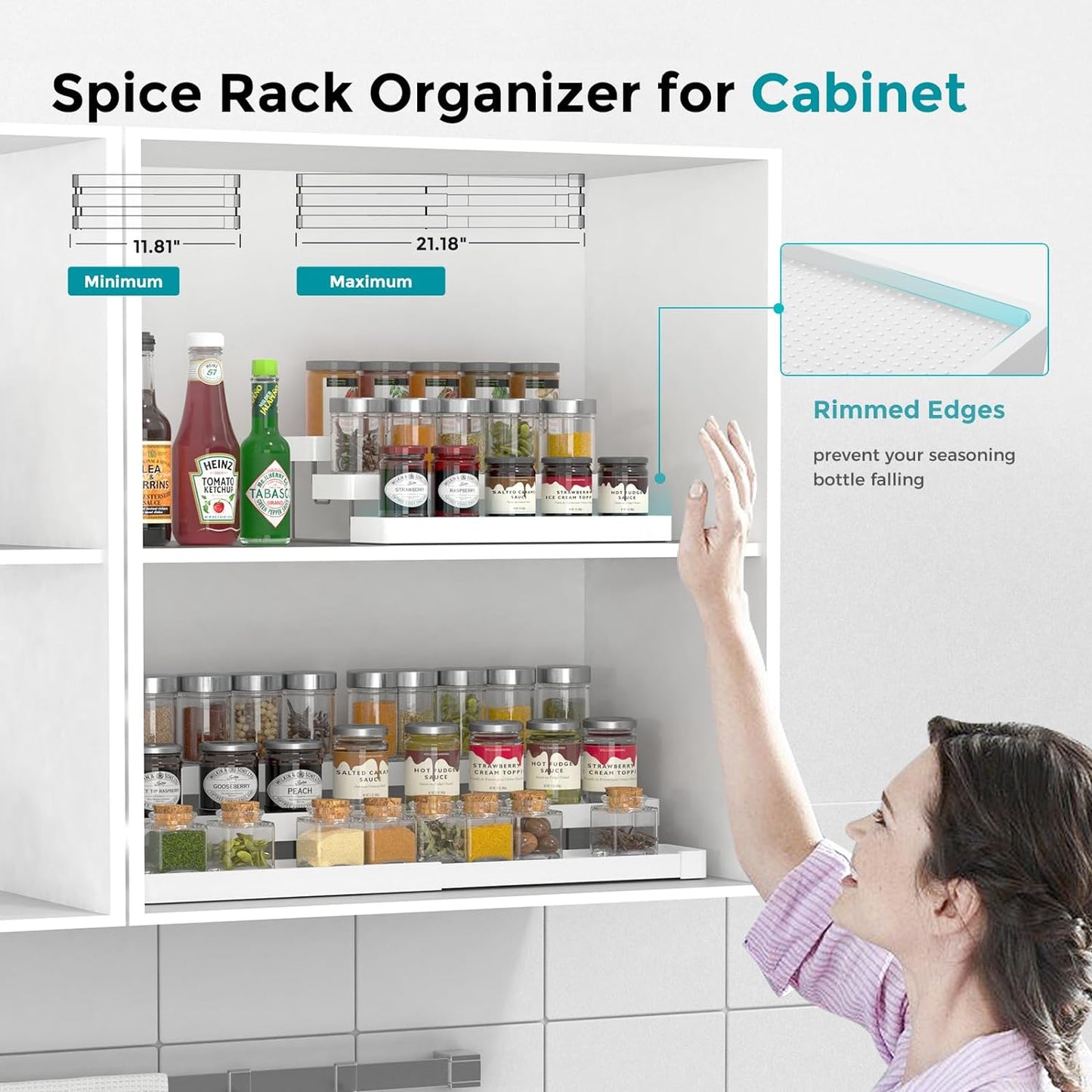 Oylik Expandable Spice Rack Organizer for Cabinet - 3 Tier Adjustable Seasoning Organizer