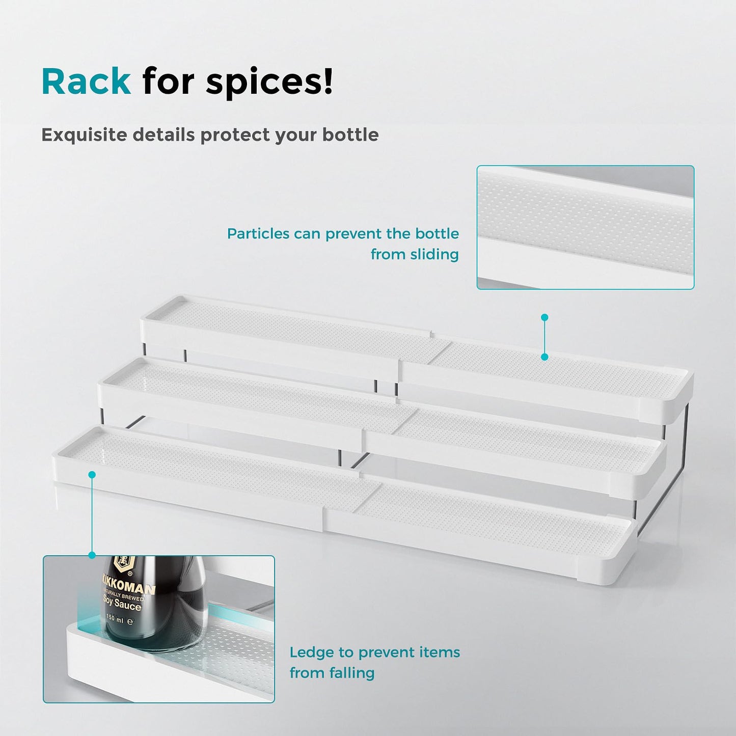 Oylik Spice Rack Organizer for Cabinet - 3 Tier Expandable Adjustable Cabinet Spice Organizer