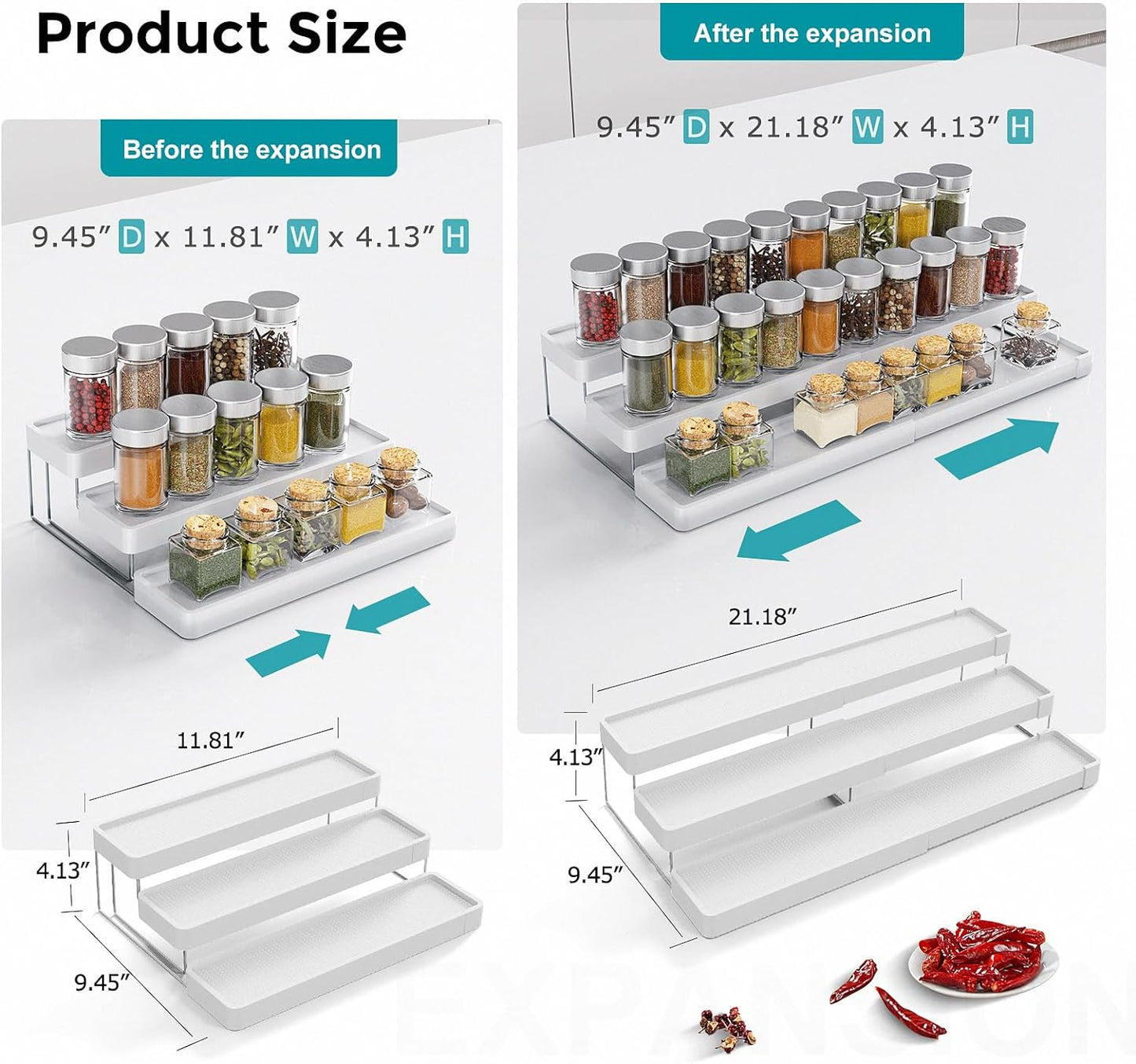 Oylik Expandable Spice Rack Organizer for Cabinet - 3 Tier Adjustable Seasoning Organizer