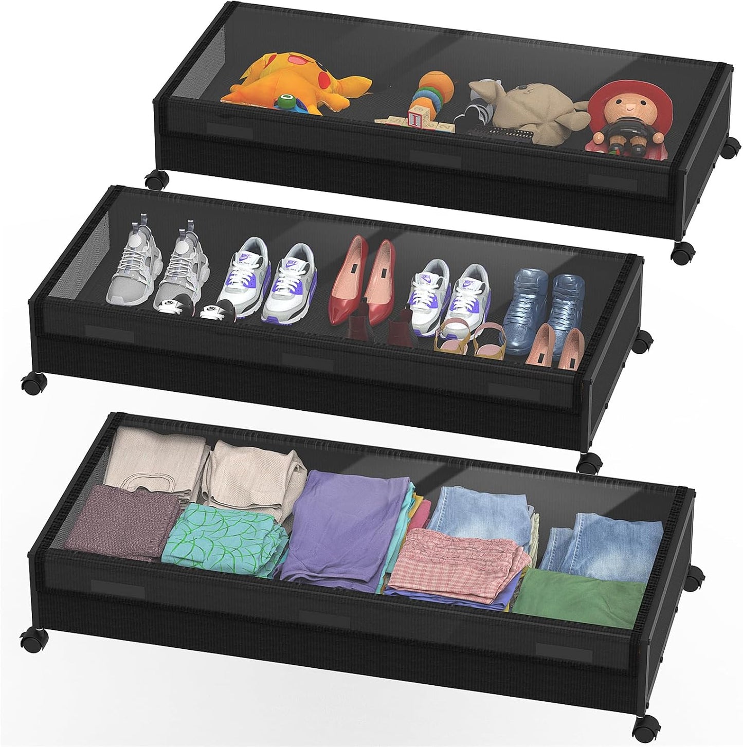 Oylik Large Under Bed Storage with Wheels, Metal Under Bed Storage Containers with Clear Lid