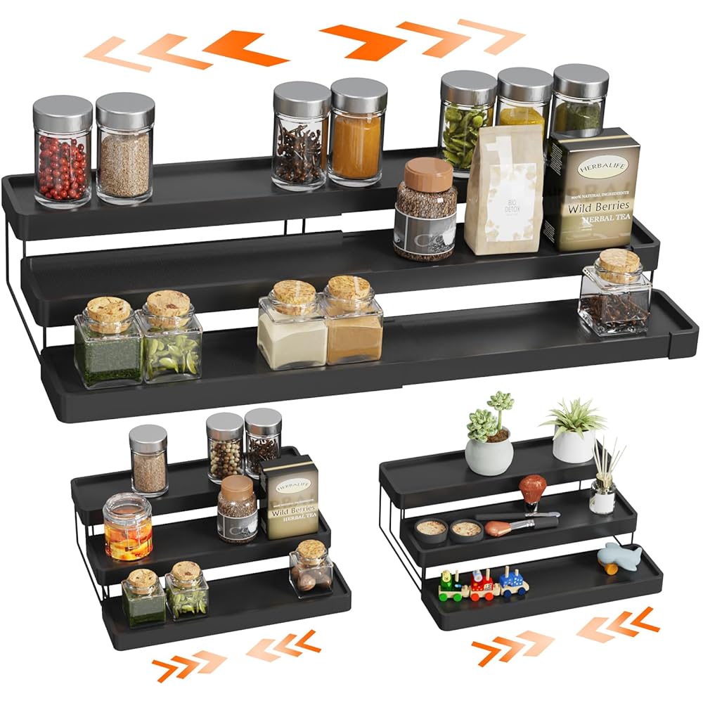 Oylik Expandable Spice Rack Organizer for Cabinet - 3 Tier Adjustable Seasoning Organizer