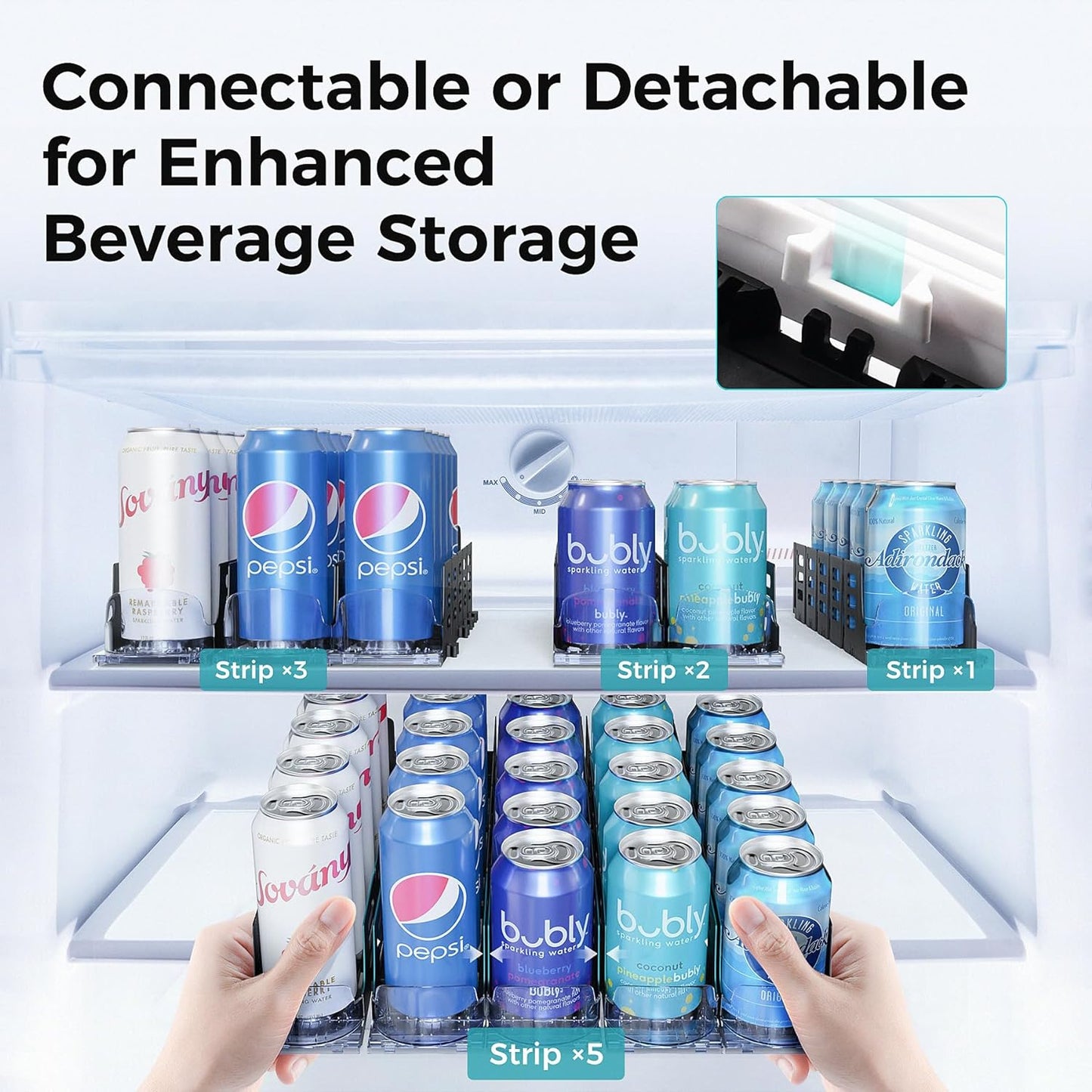 Oylik【Adjustable】 Drink Organizer for Fridge,Self-Pushing Soda Can Dispenser for Refrigerator,Customized Length Depth for Commercial and Home Fridge