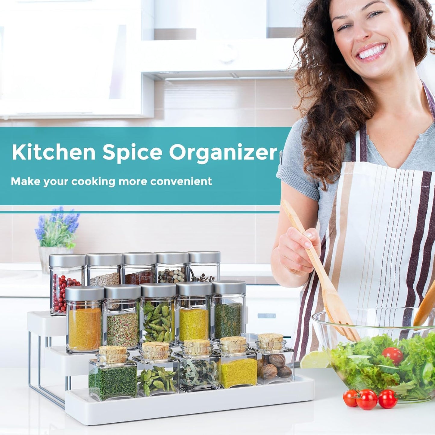 Oylik Expandable Spice Rack Organizer for Cabinet - 3 Tier Adjustable Seasoning Organizer