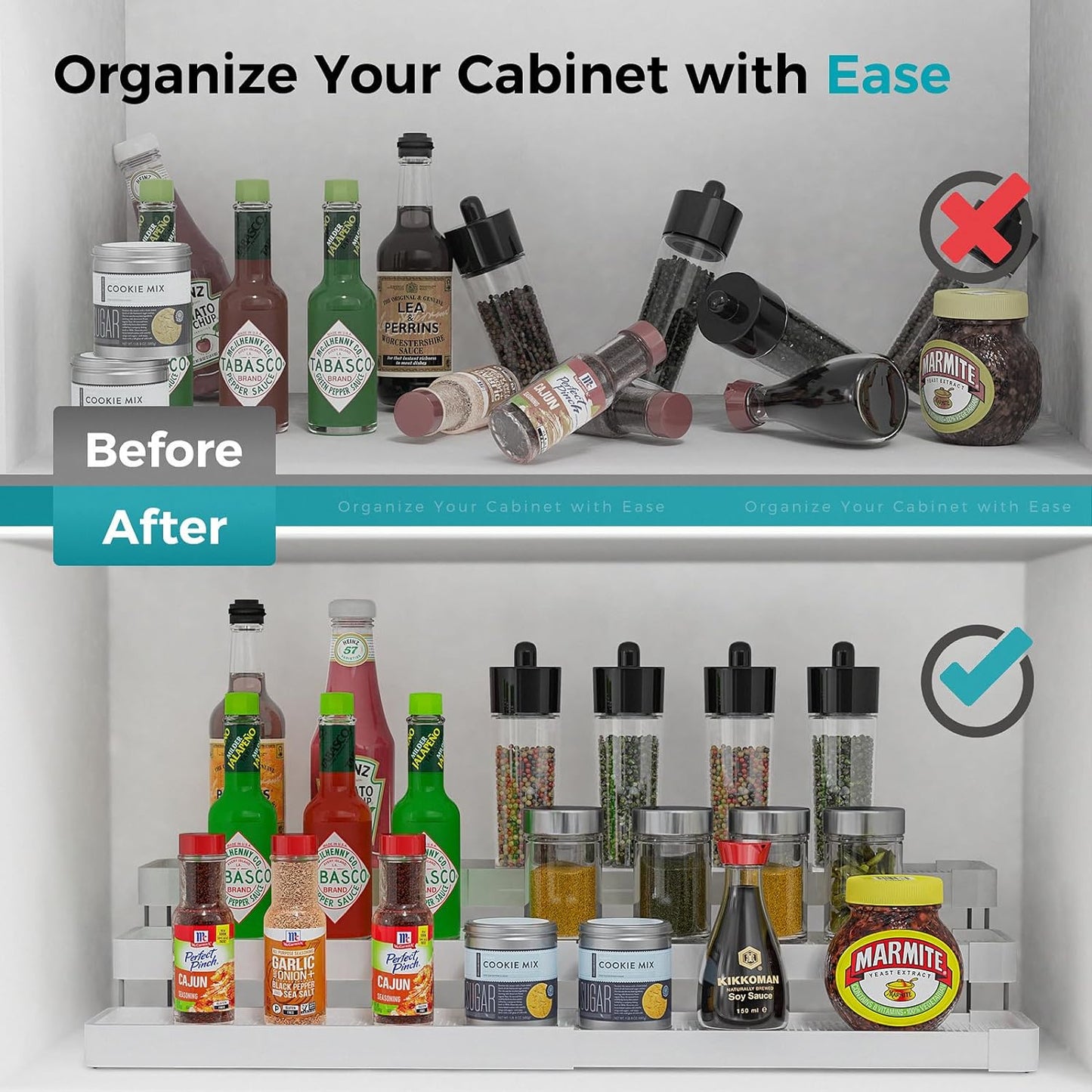Oylik Expandable Spice Rack Organizer for Cabinet - 3 Tier Adjustable Seasoning Organizer