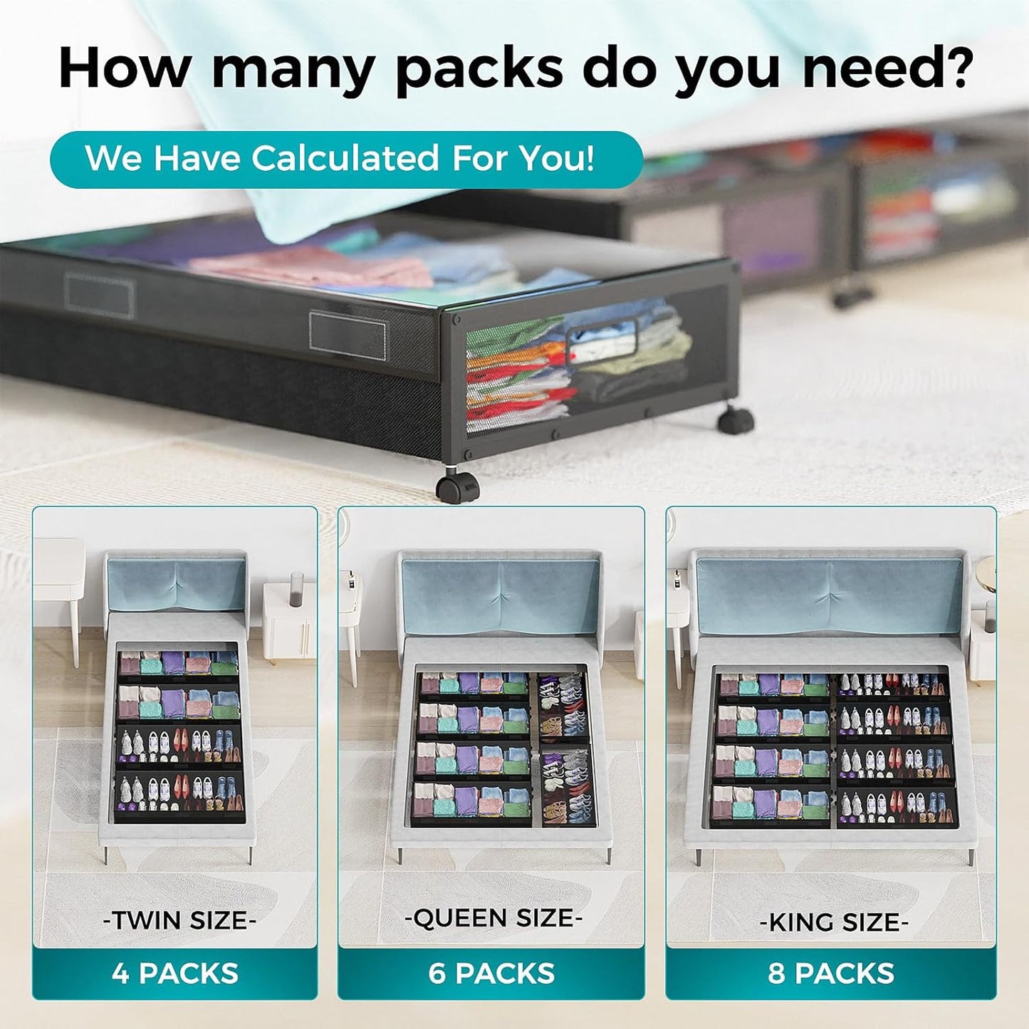 Oylik Large Under Bed Storage with Wheels, Metal Under Bed Storage Containers with Clear Lid