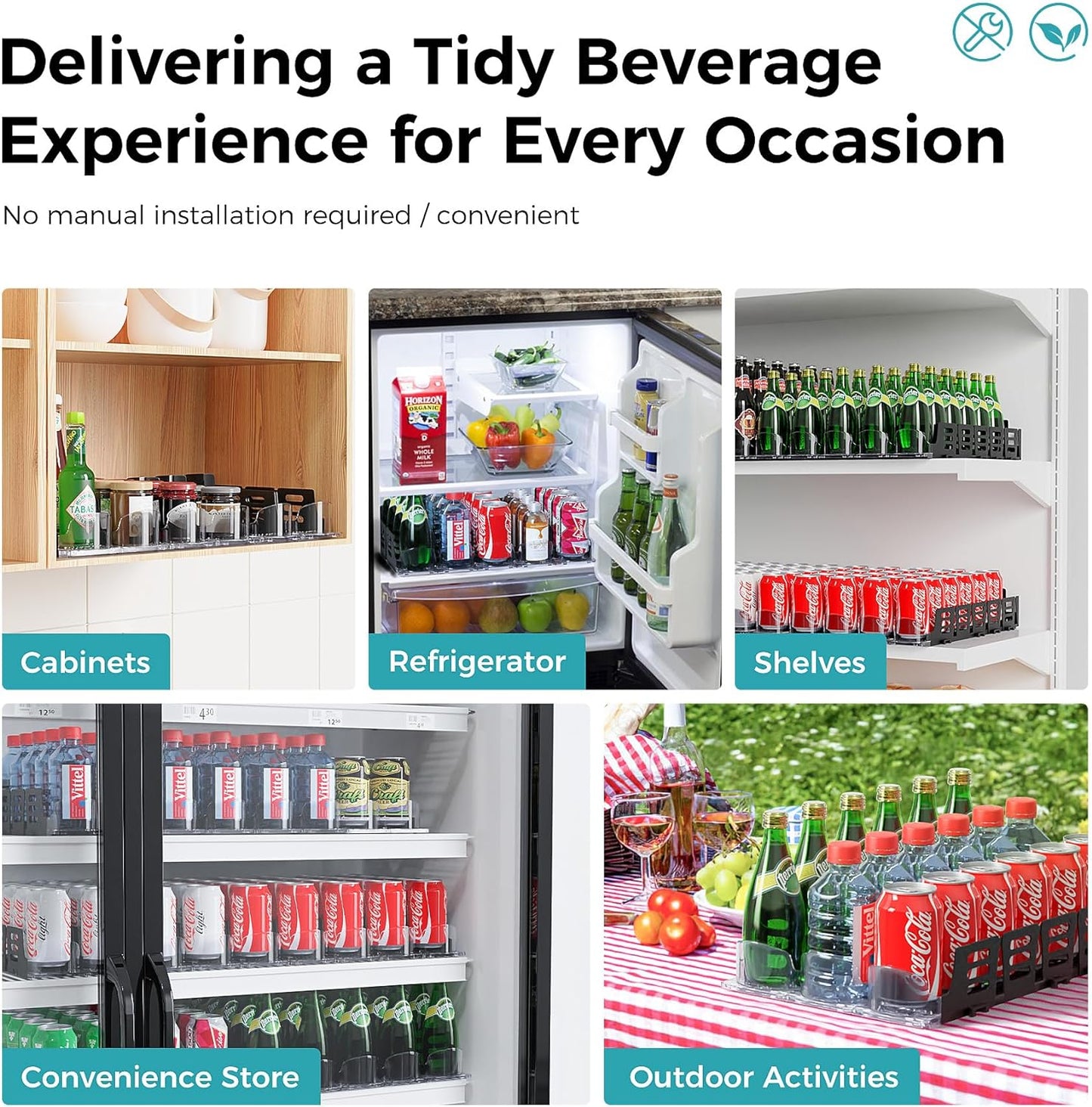 Oylik【Adjustable】 Drink Organizer for Fridge,Self-Pushing Soda Can Dispenser for Refrigerator,Customized Length Depth for Commercial and Home Fridge