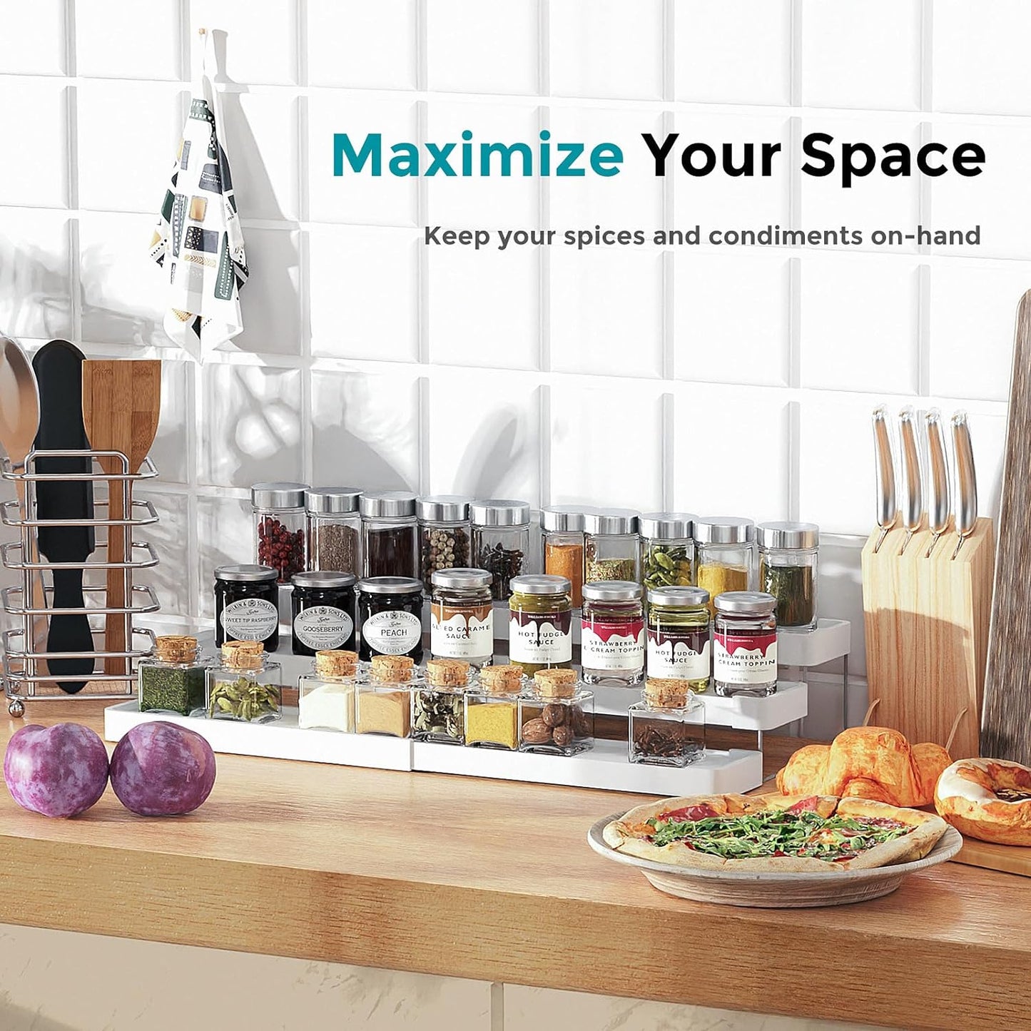 Oylik Expandable Spice Rack Organizer for Cabinet - 3 Tier Adjustable Seasoning Organizer