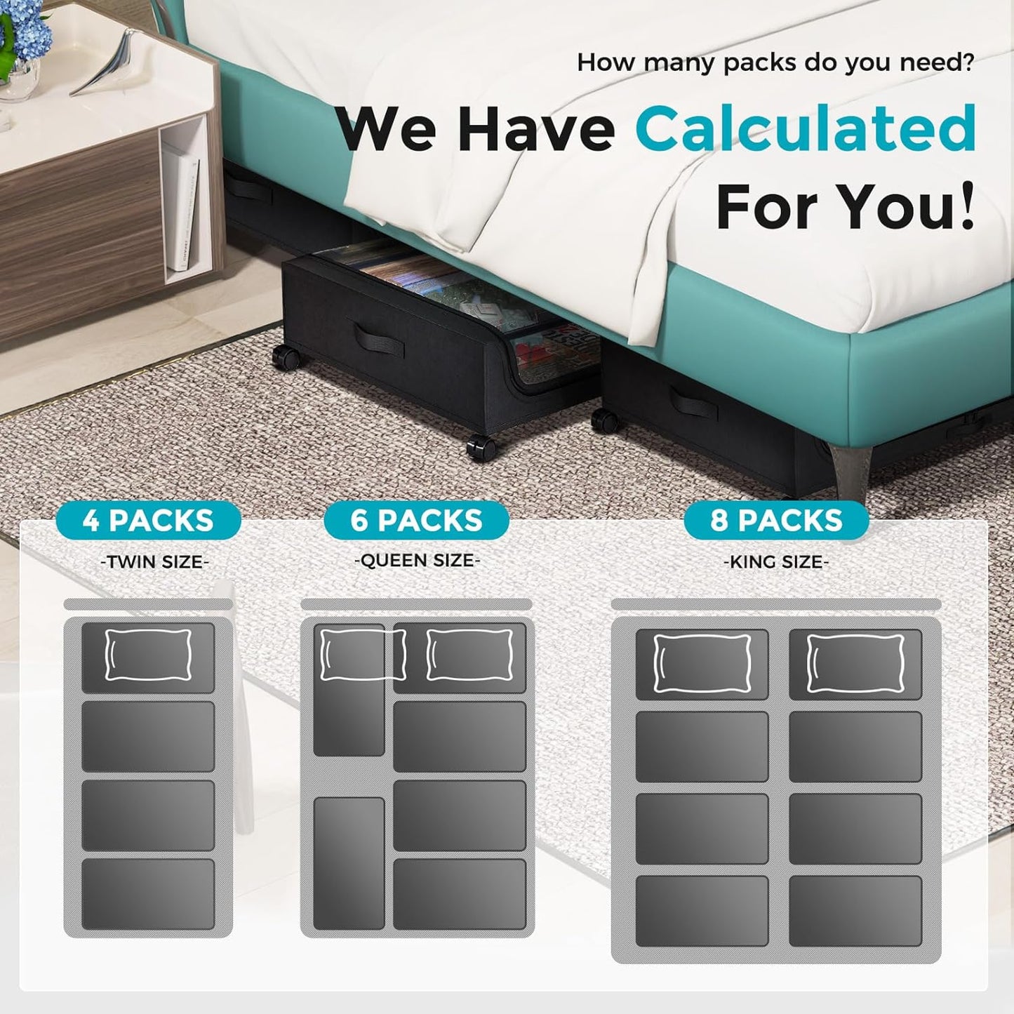 Oylik Under Bed Storage with Wheels, 37L Large Capacity Under Bed Storage Containers with Handle