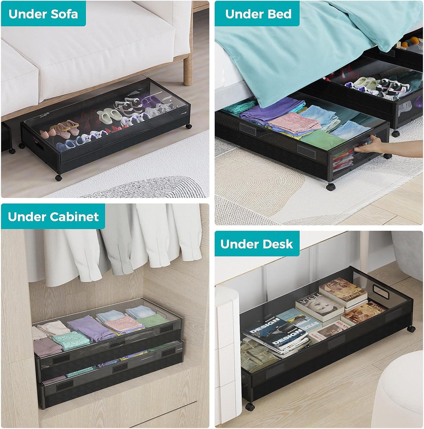 Oylik Large Under Bed Storage with Wheels, Metal Under Bed Storage Containers with Clear Lid