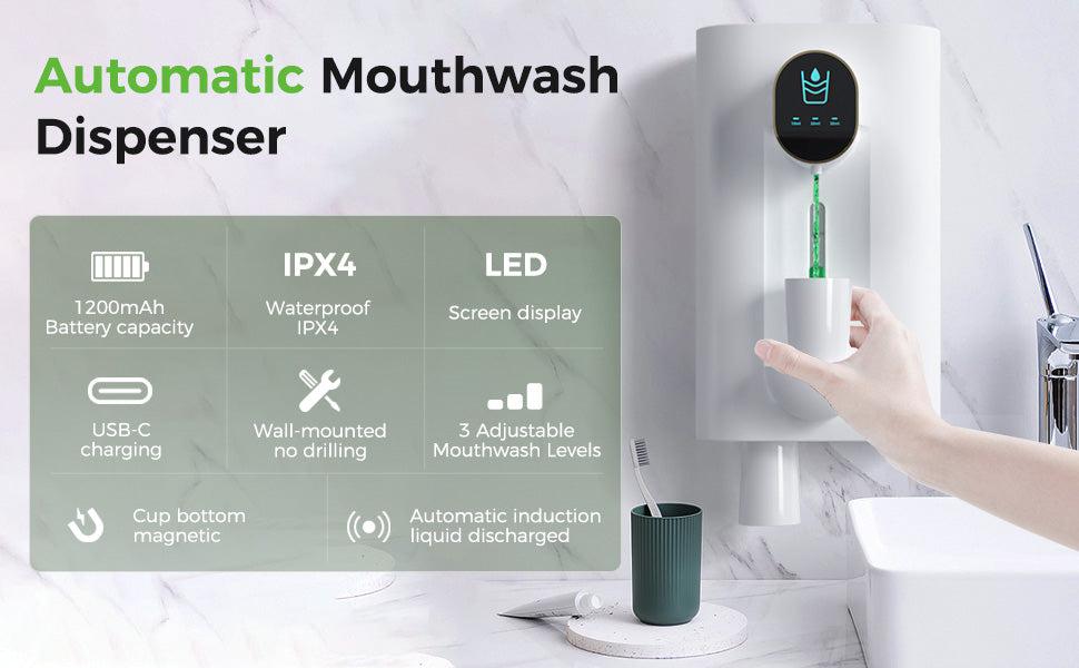 Oylik Automatic Mouthwash Dispenser 18.26 oz,Touchless,USB Rechargeable, 2 Magnetic Cups Included