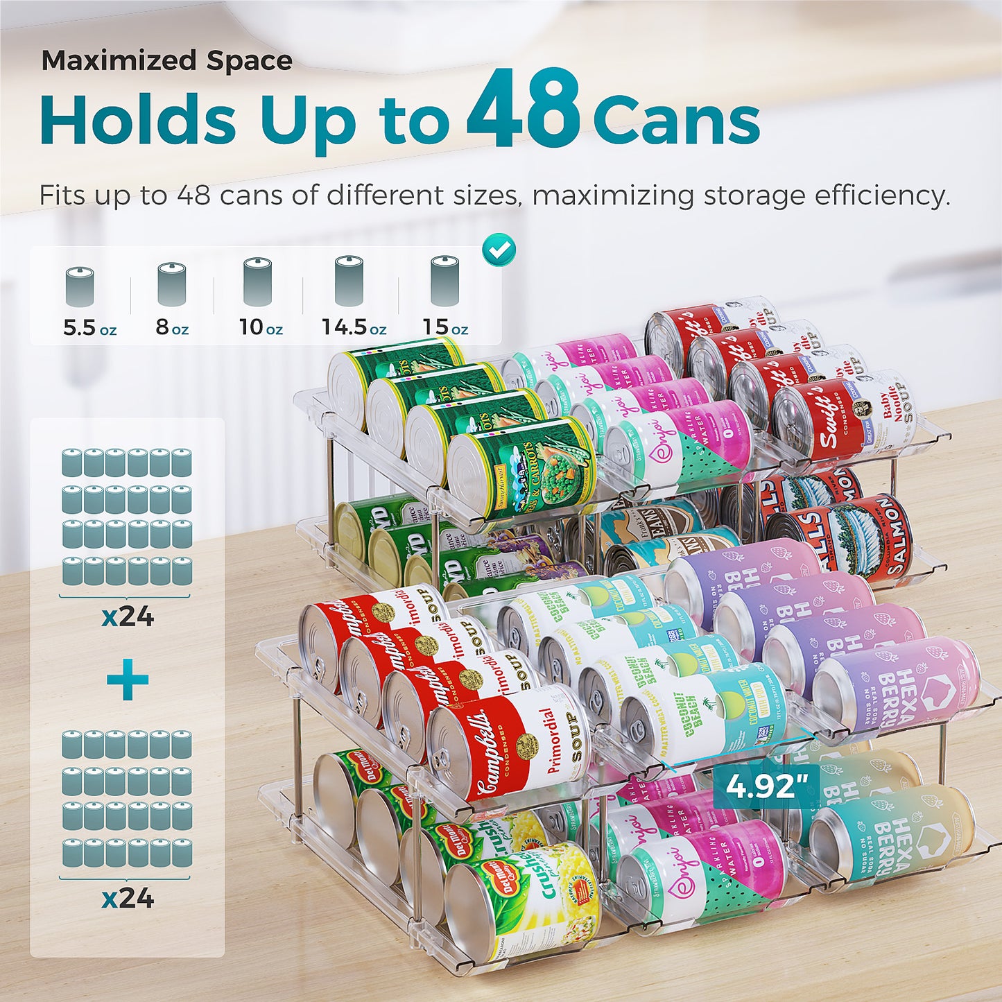 Oylik Can Organizer for Pantry, Can Storage Rack, up to 48 Cans Food Holders for Fridge, Cabinet and Pantry Organization