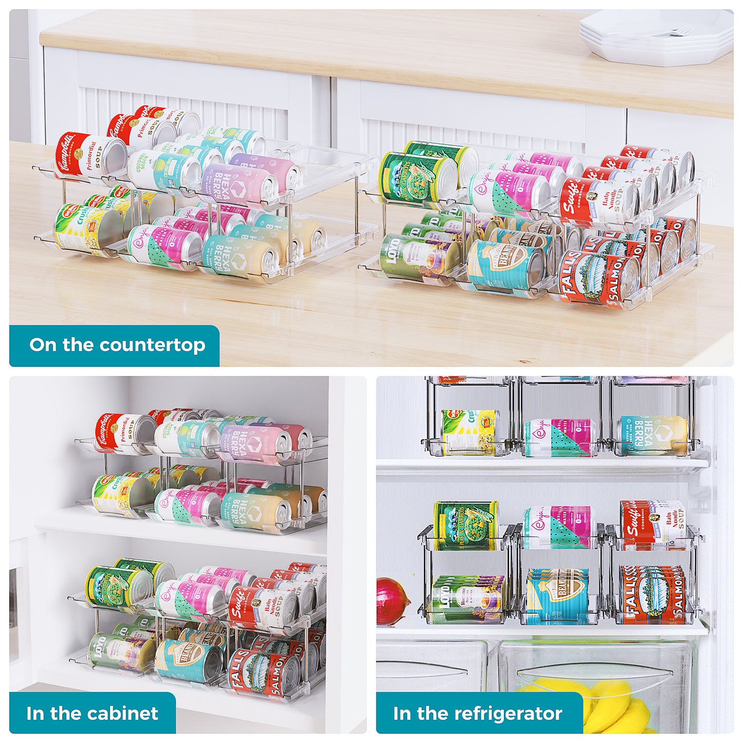 Oylik Can Organizer for Pantry, Can Storage Rack, up to 48 Cans Food Holders for Fridge, Cabinet and Pantry Organization