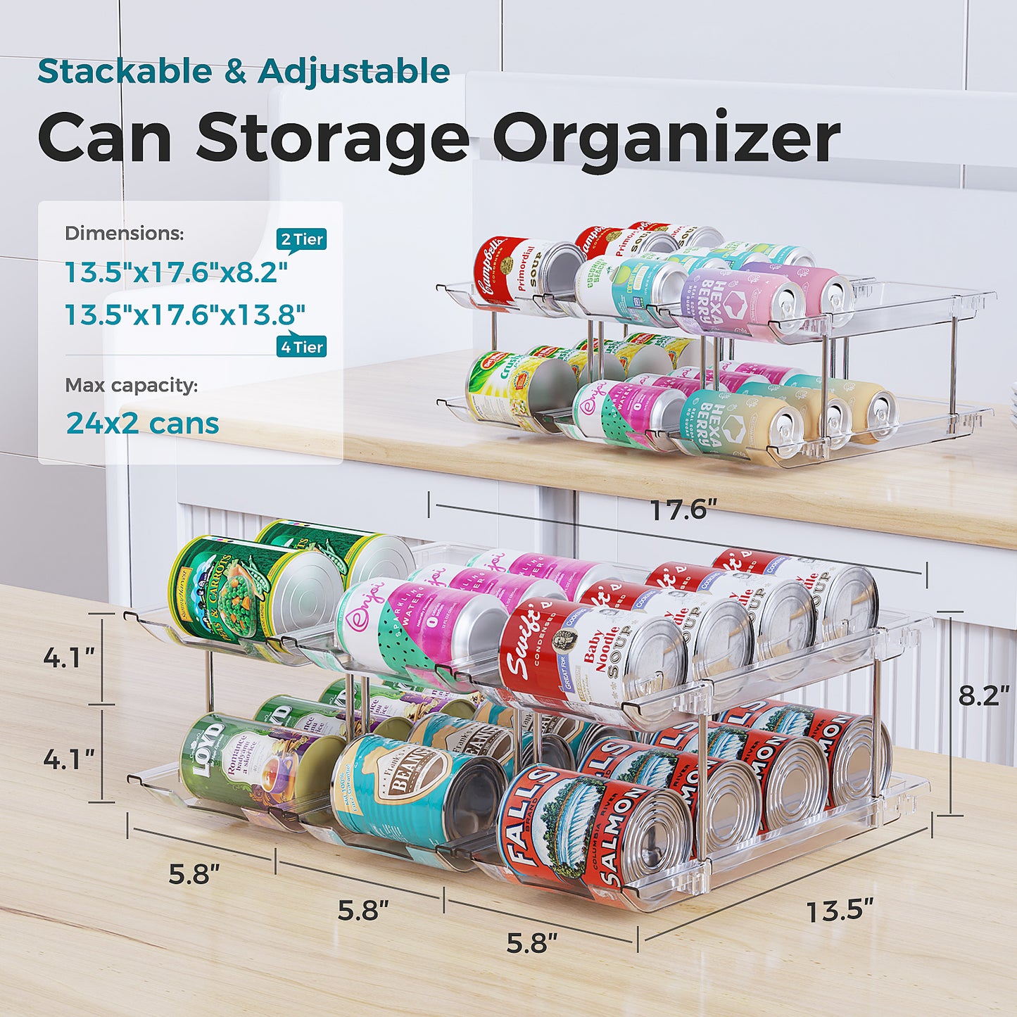 Oylik Can Organizer for Pantry, Can Storage Rack, up to 48 Cans Food Holders for Fridge, Cabinet and Pantry Organization