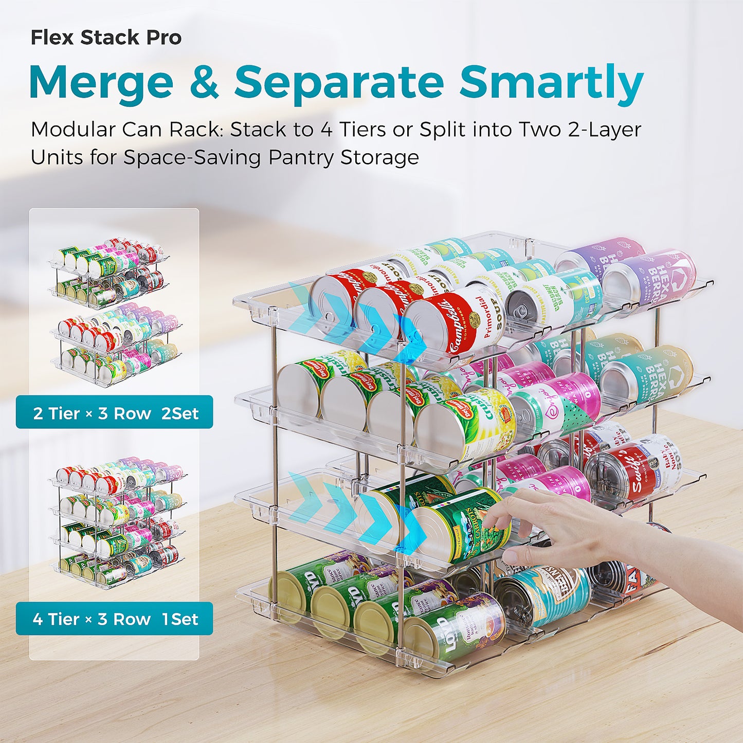 Oylik Can Organizer for Pantry, Can Storage Rack, up to 48 Cans Food Holders for Fridge, Cabinet and Pantry Organization