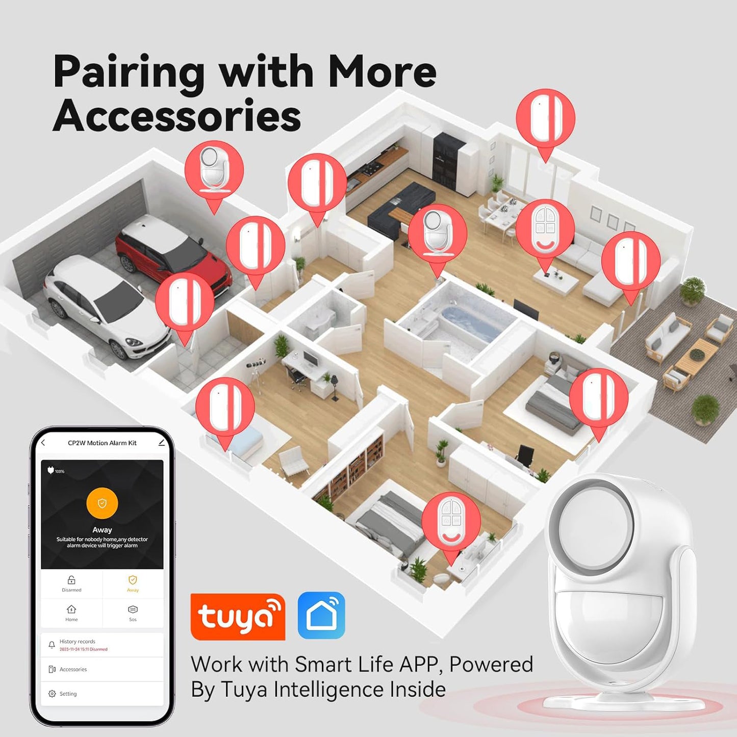 Oylik Home Alarm System, WiFi PIR Motion Sensor Alarm, Wireless DIY Smart Door/Window Alarm with Phone APP Alert 6 Pieces-Kit