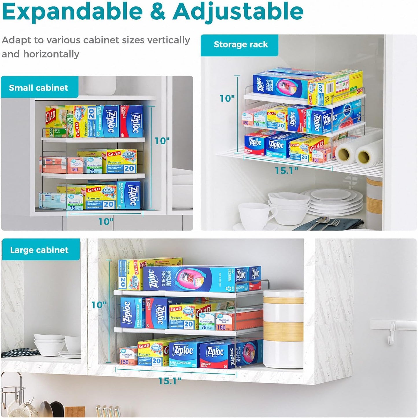 Oylik Expanadable Foil and Plastic Wrap Organizer,3 Tier Stackable,Height Adjustable