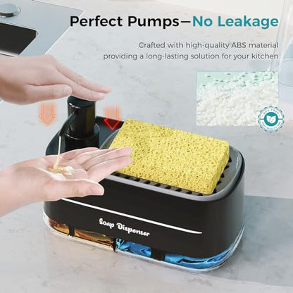 Oylik Kitchen Soap Dispenser Pump with Sponge Holder, 4-in-1 Dish Soap Dispenser Set