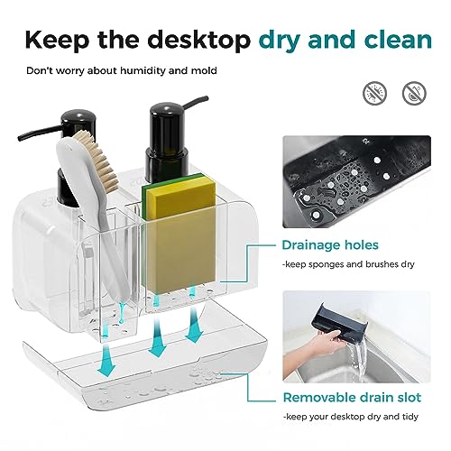 Dish Soap Dispenser for Kitchen Sink, Soap Dispenser Set with Sponge and Brush Holder