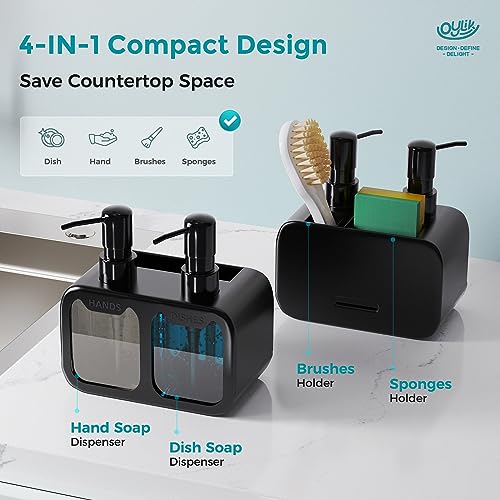Dish Soap Dispenser for Kitchen Sink, Soap Dispenser Set with Sponge and Brush Holder