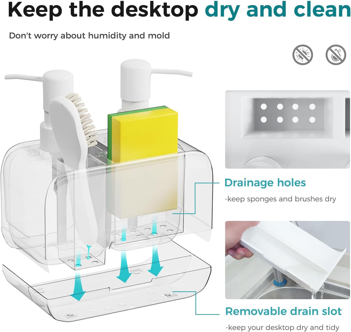 Oylik Dish Soap Dispenser for Kitchen Sink with Brush Holder and Silicone Funnel