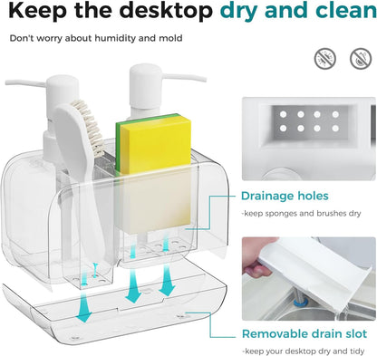 Oylik Dish Soap Dispenser for Kitchen Sink with Brush Holder and Silicone Funnel