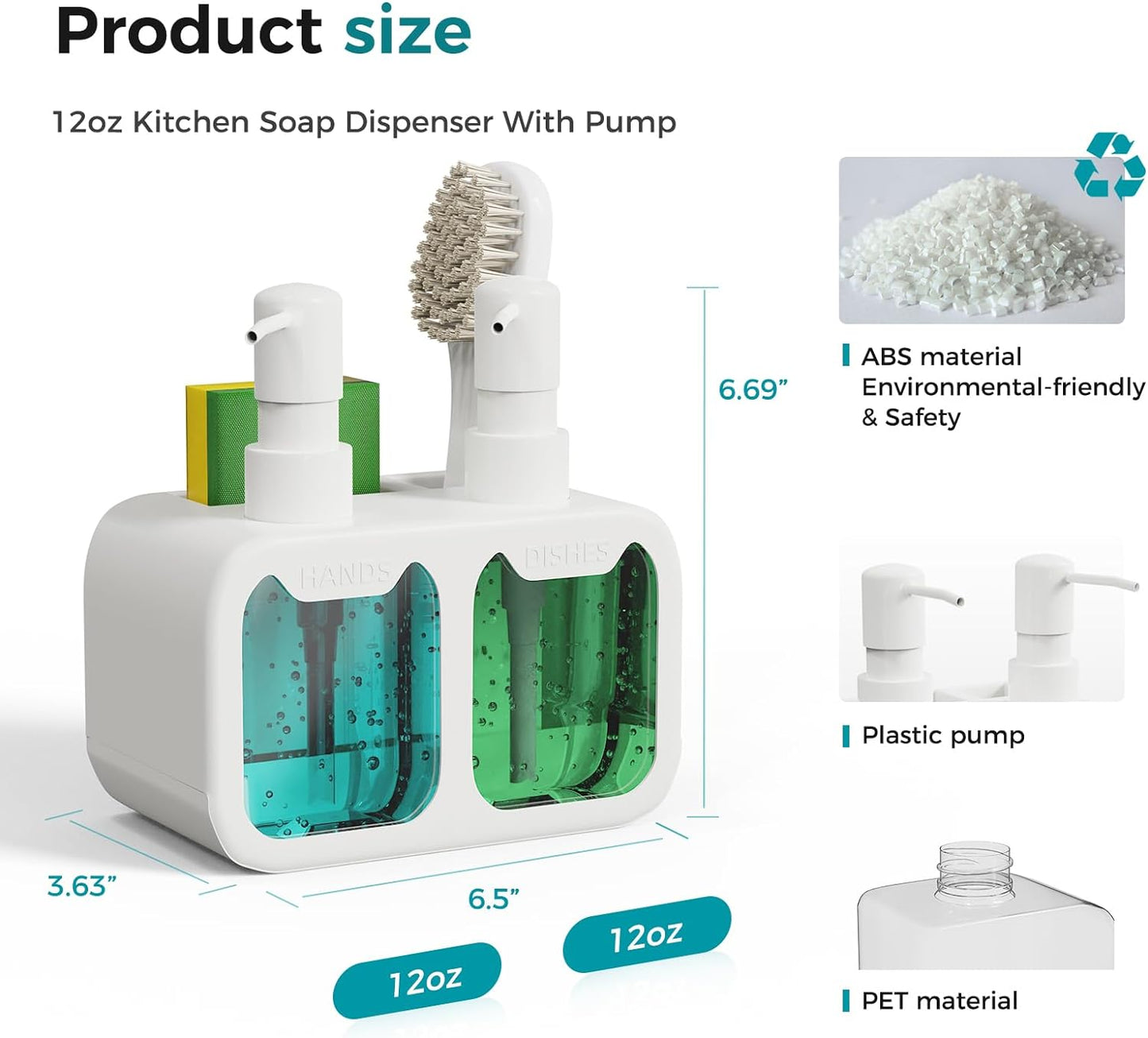 Oylik Dish Soap Dispenser for Kitchen Sink with Brush Holder and Silicone Funnel