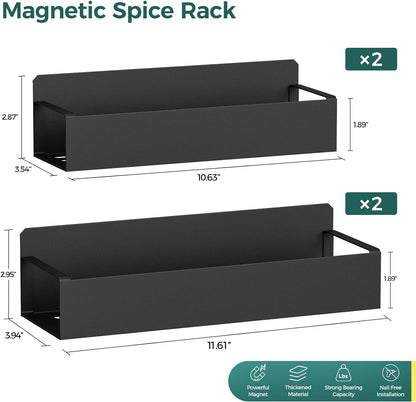 Oylik 2-Pack Magnetic Spice Rack for Refrigerator with 2 Removable Hooks, Heavy Duty Strong Magnetic Shelf for Fridge