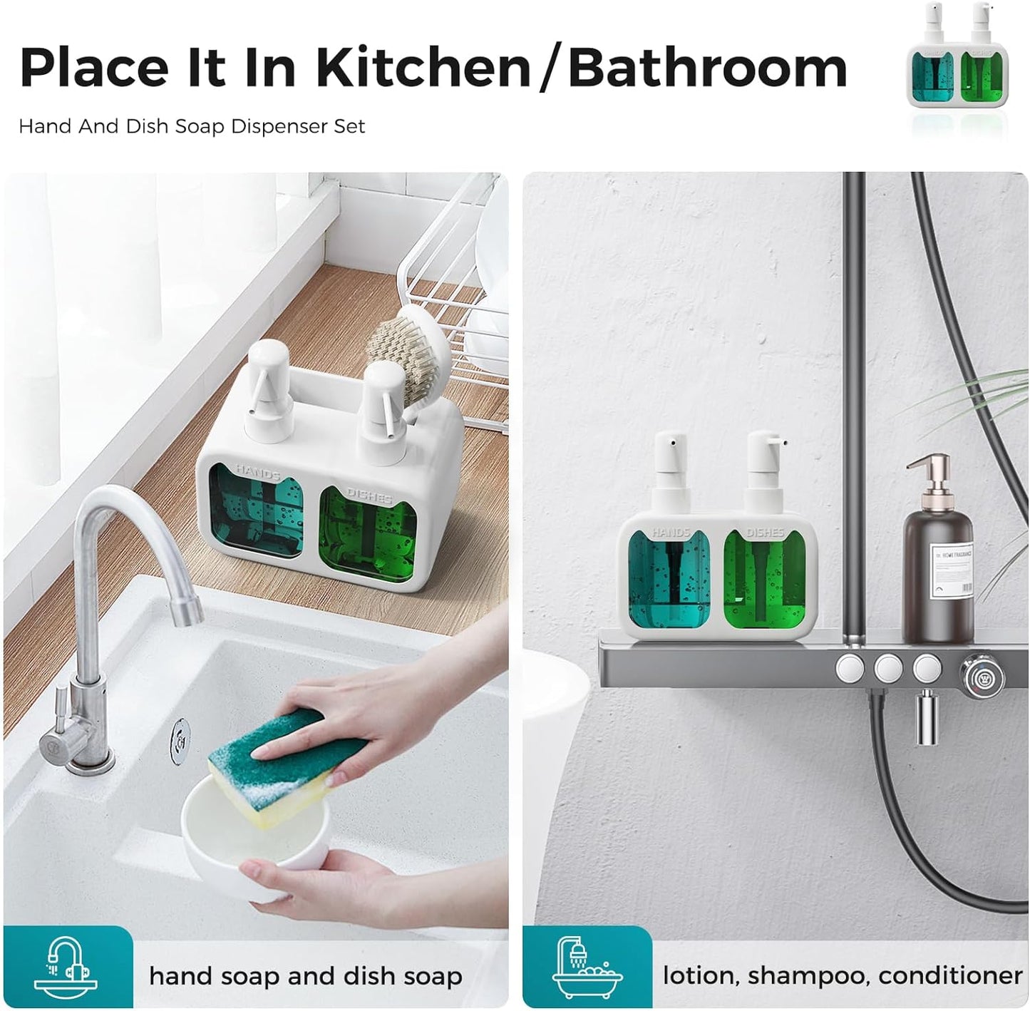 Oylik Dish Soap Dispenser for Kitchen Sink with Brush Holder and Silicone Funnel