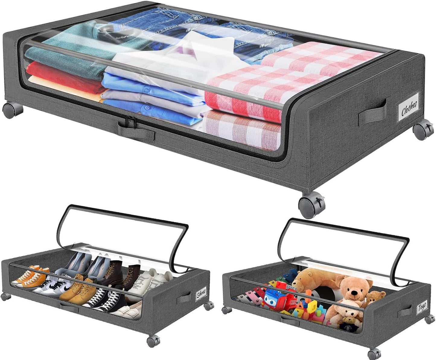Oylik Under Bed Storage with Wheels, 37L Large Capacity Under Bed Storage Containers with Handle