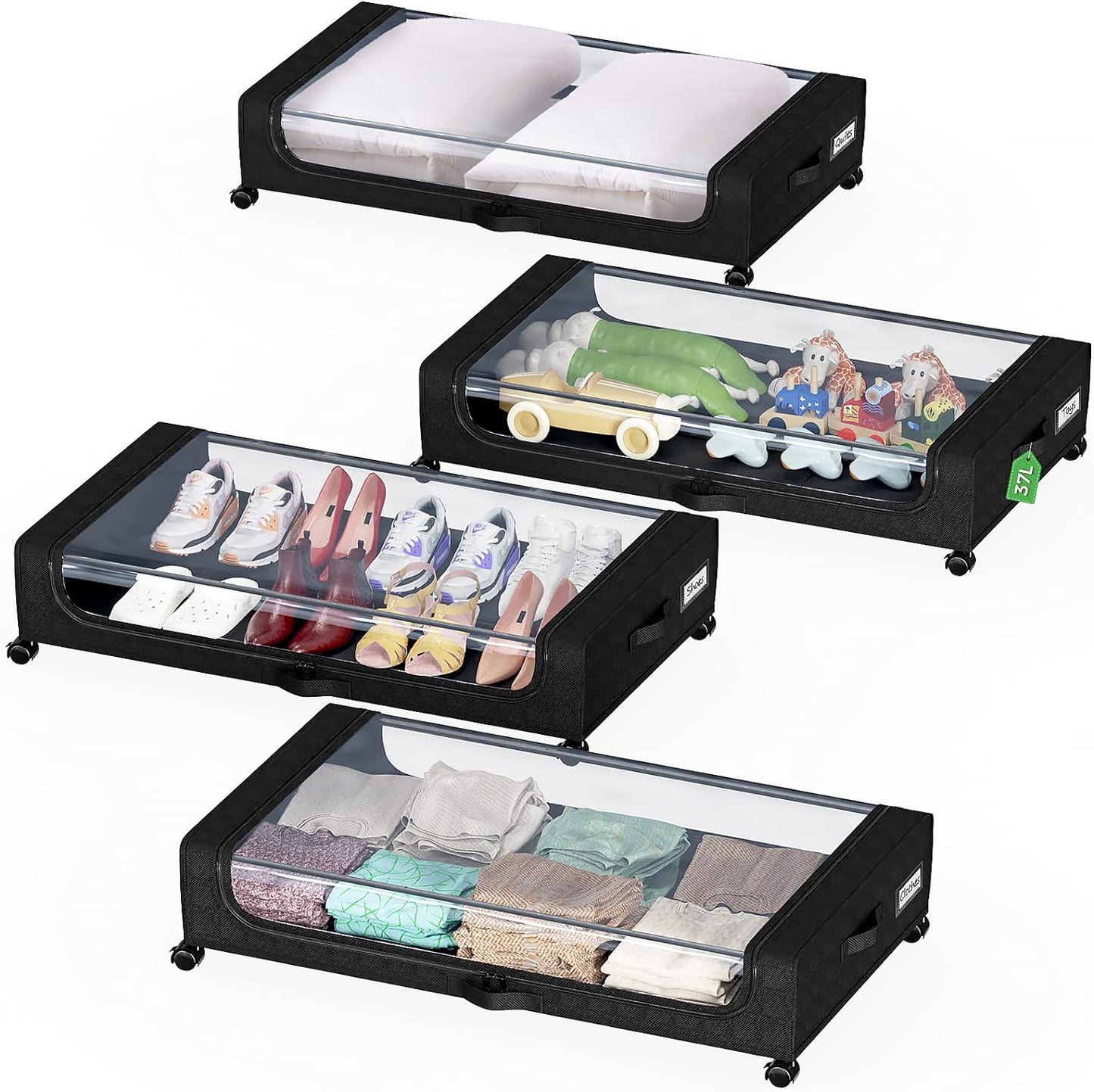 Oylik Under Bed Storage with Wheels, 37L Large Capacity Under Bed Storage Containers with Handle