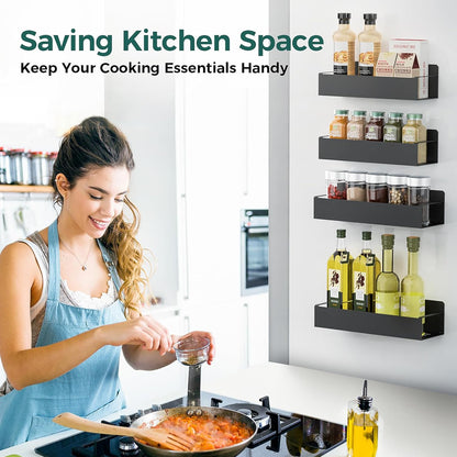 Oylik 2-Pack Magnetic Spice Rack for Refrigerator with 2 Removable Hooks, Heavy Duty Strong Magnetic Shelf for Fridge