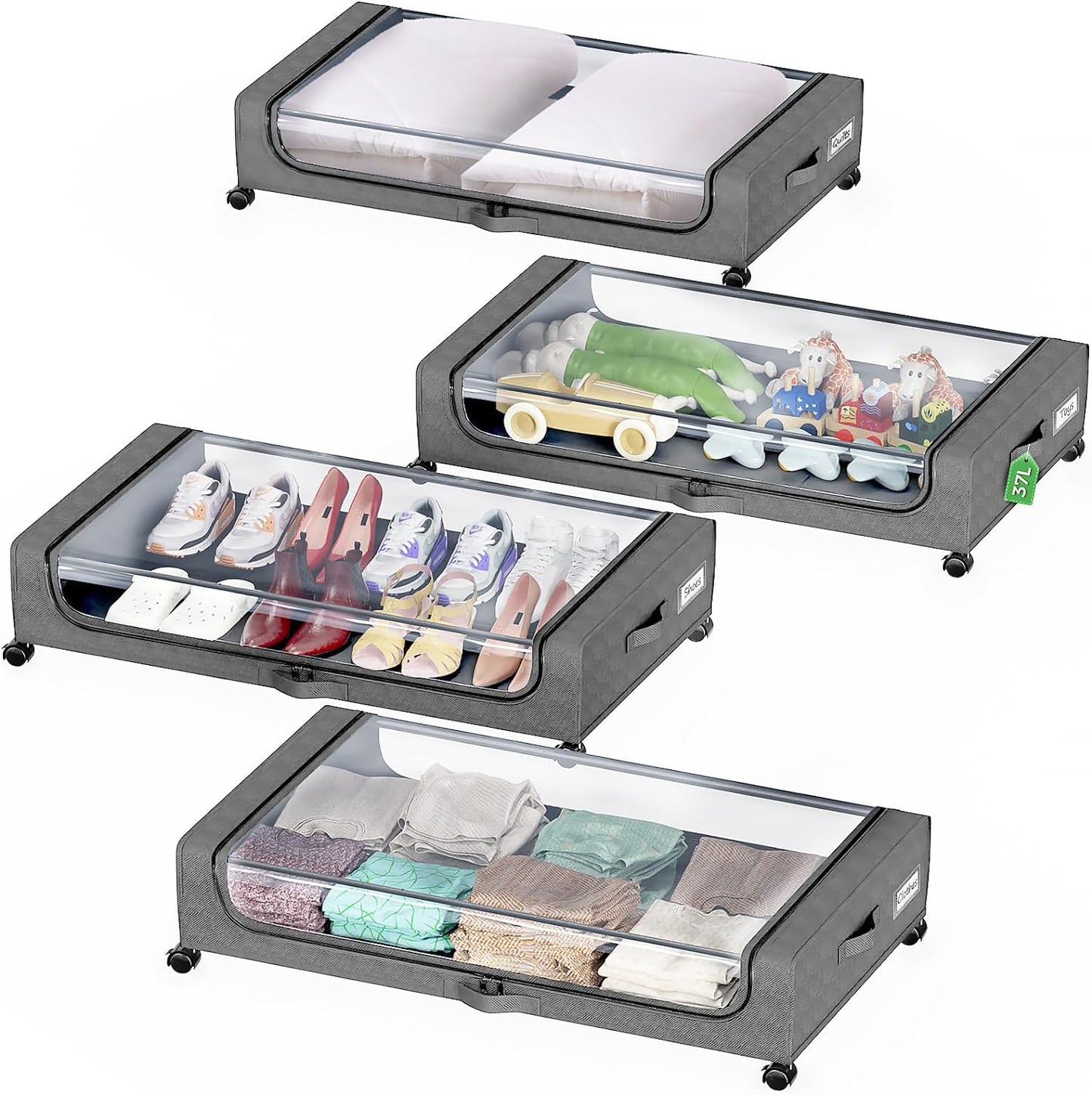 Oylik Under Bed Storage with Wheels, 37L Large Capacity Under Bed Storage Containers with Handle