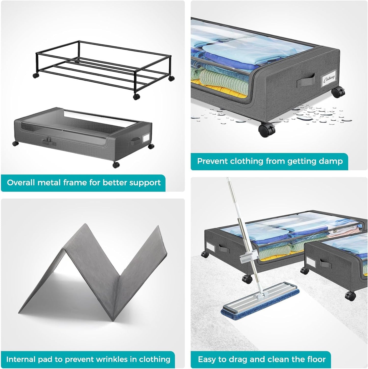 Oylik Under Bed Storage with Wheels, Under Bed Shoe Storage with PVC Clear Window