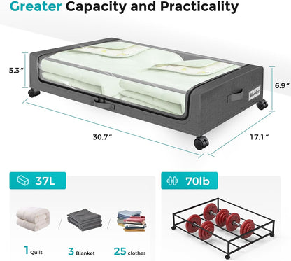 Oylik Under Bed Storage with Wheels, Under Bed Shoe Storage with PVC Clear Window