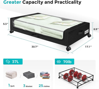 Oylik Under Bed Storage with Wheels, 37L Large Capacity Under Bed Storage Containers with Handle