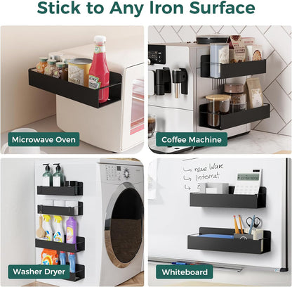 Oylik 2-Pack Magnetic Spice Rack for Refrigerator with 2 Removable Hooks, Heavy Duty Strong Magnetic Shelf for Fridge