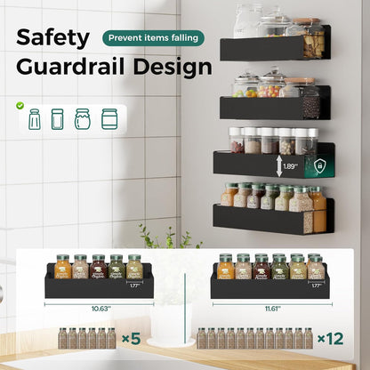 Oylik 2-Pack Magnetic Spice Rack for Refrigerator with 2 Removable Hooks, Heavy Duty Strong Magnetic Shelf for Fridge