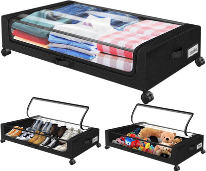 Oylik Under Bed Storage with Wheels, 37L Large Capacity Under Bed Storage Containers with Handle