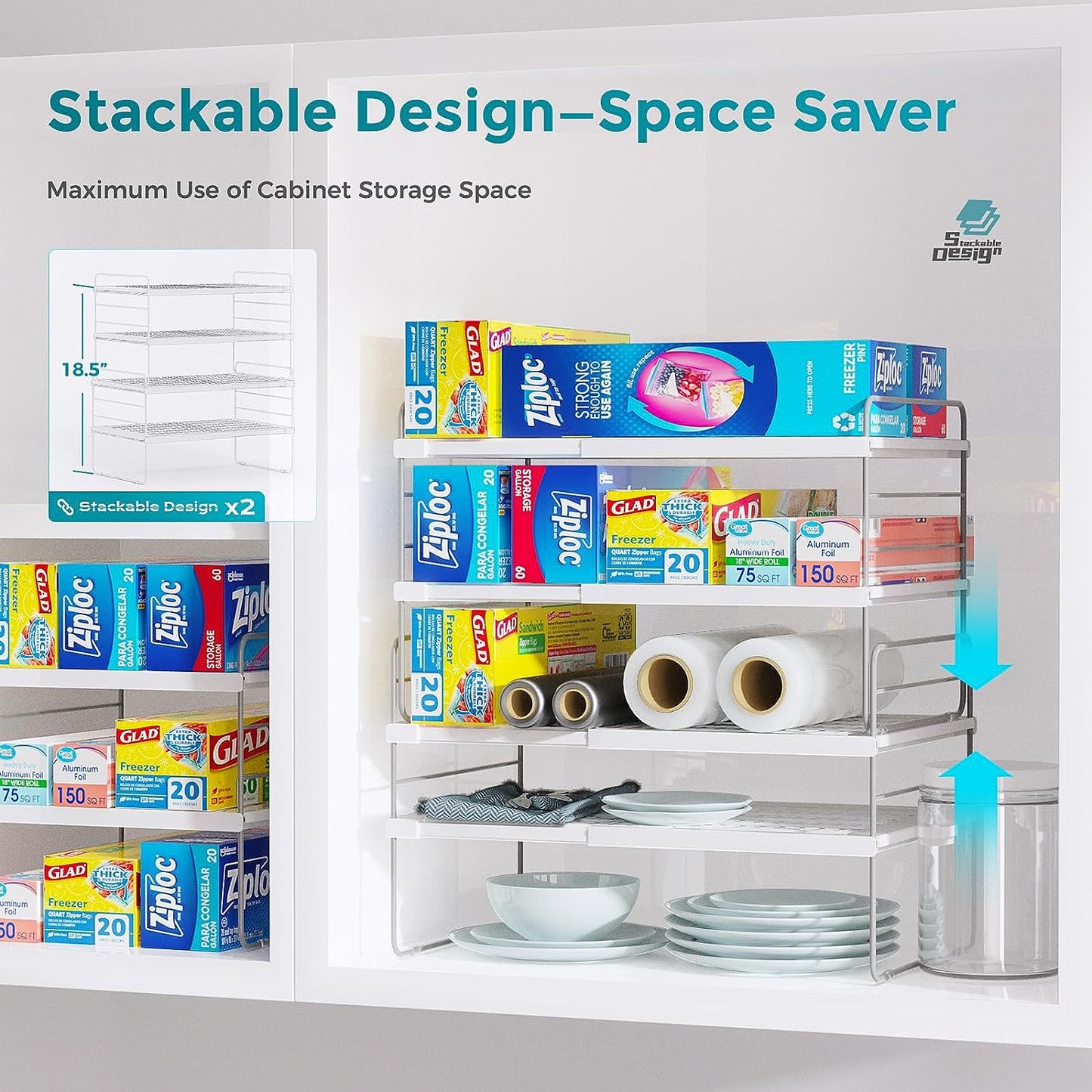 Oylik Expanadable Foil and Plastic Wrap Organizer,3 Tier Stackable,Height Adjustable